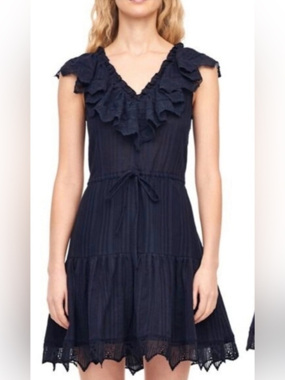 Rebecca Taylor whimsy Bohemian Navy Ruffle Tie-Waist Tiered Dress